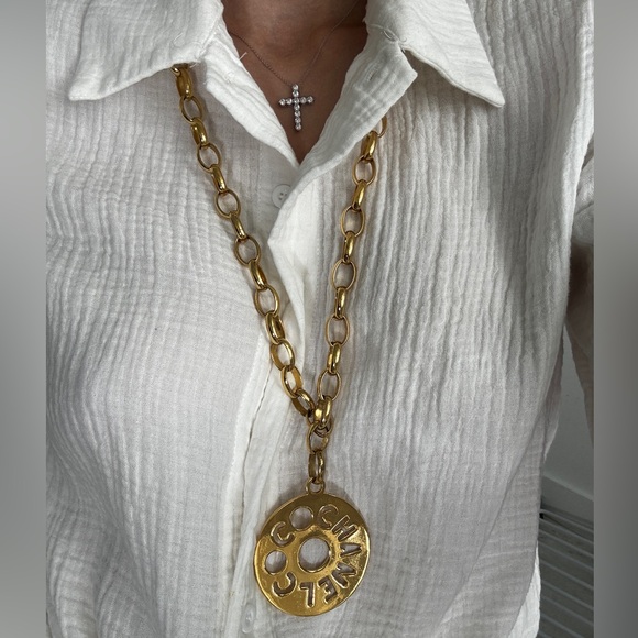 LOT 1431 24K gold plated CHANEL vintage necklace/belt chain with huge pendant - Picture 13 of 15